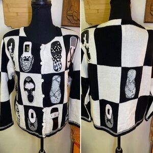 VTG Y2K SUSAN BRISTOL Patchwork Knit Coastal Granny Flip Flop Sweater Kitschy M